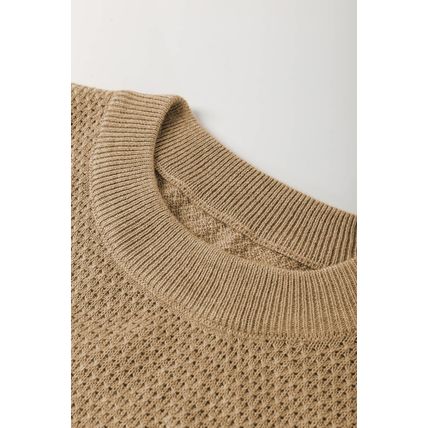 Straw Yellow Brushed Knit Casual Fitted Sweater