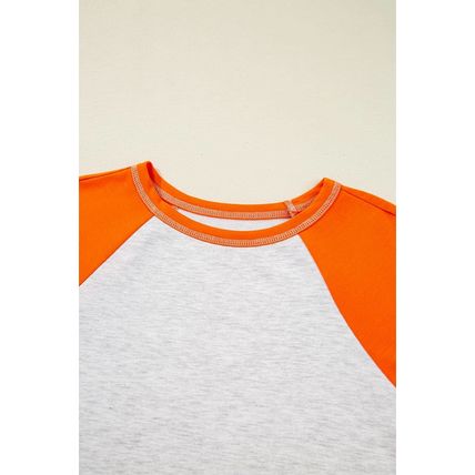 Light Grey Color Block Raglan Sleeve Contrast Stitching Loose Fit Top