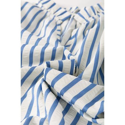 Sky Blue Stripe Knotted Bracelet Sleeve Notched Neck Shift Mini Dress