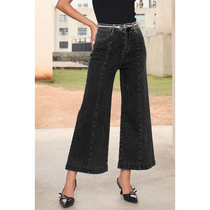 Black Plain Seam Detail Flared Bottom Ankle Length Jeans