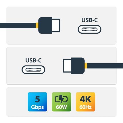 StarTech USB315CC2M 6.6ft (2m) USB-C Cable, USB 5Gbps, 60W (3A) Power Delivery