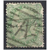 India 1886 SG97 4a6p Yellow-Green Fine Used - Pulled Corner ..