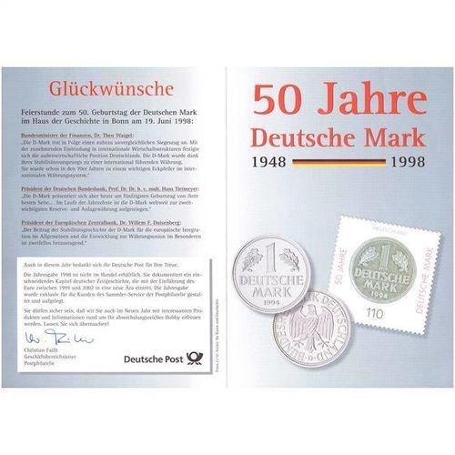 GERMANY DEUTSCHLAND 1998 50TH ANN OF DEUTSCHMARK SOUVENIR FOLDER VERY FINE USED