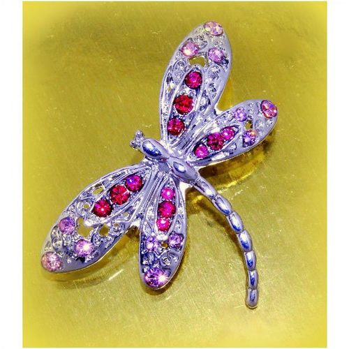 Bright Pink Crystal Dragonfly Brooch Jumper Clasp Pin Jewellery 407