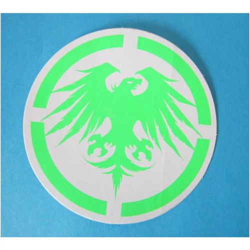 Never Summer Snowboards 4" Round Sticker Decal Colorado Green White Background