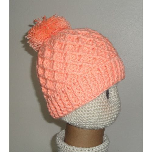 Ski hat #h child pom pom trellis crochet 20 inch circumference winter headwear