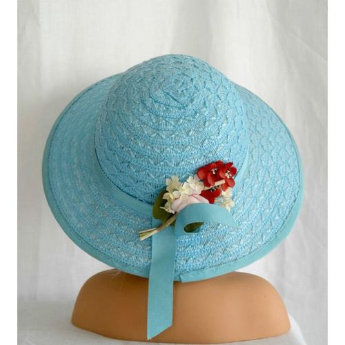 Womens Vintage 1960 Blue Flower Hat