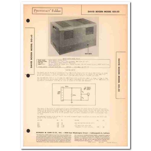 david bogen model go-50 6-tube booster amplifier sams photofact manual