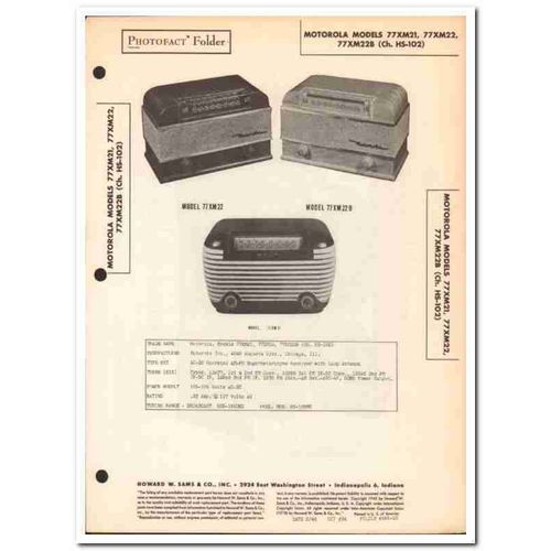 motorola model 77xm21 77xm22 77xm22b am fm radio sams photofact manual