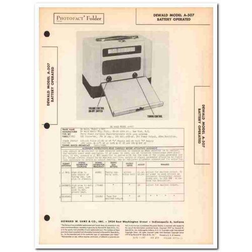 de wald model a-507 5-tube am radio receiver sams photofact manual