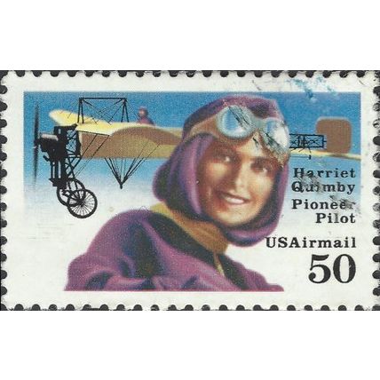 USA, AIR, Harriet Quimby. Bleriot plane, blue 1991, 50c, #3