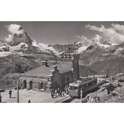 Swiss Zermatt Switzerland Railway Station Real Photo Postcard