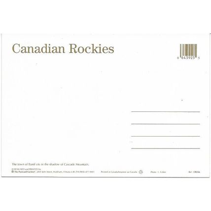 Postcard PC Canadian Rockies Banff, Alberta Cascade Mountain Unused