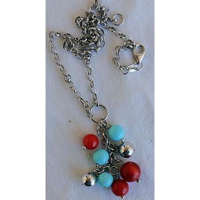 Turquoise red and silver necklace