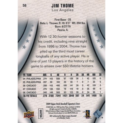 2009 Upper Deck Signature Stars Baseball 58 Jim Thome Los Angeles Dodgers