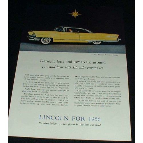1956 Yellow Lincoln Premiere Coupe Ad, NICE!!