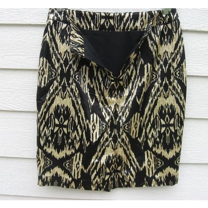 Womens Jones New York Silky Skirt 12 35 Waist Black Tan Silk Blend Straight