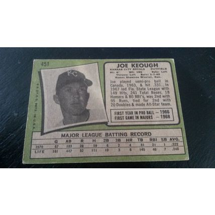 1971 Topps Card # 451 Joe Keough Good (2) Kansas City Royals