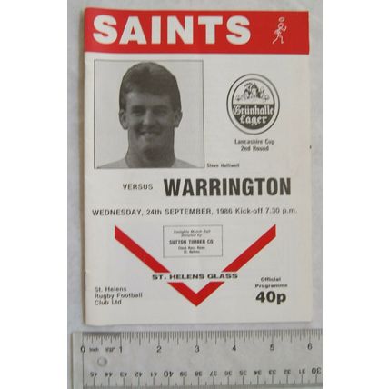 1986 programme St. Helens v. Warrington, Lancashire Cup 2nd Round