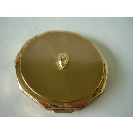 Stratton Gold with Pearl Pear Drop Hexagonal Loose Powder Compact Convertible