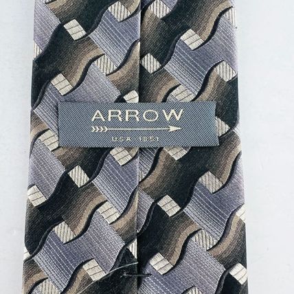 Arrow Dress Necktie Tie 100% Silk Brown Silver Earthtones