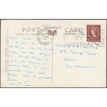 Good Luck from Colwyn Bay, Denbighshire, 1957 - Valentine's Postcard