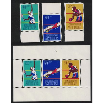 Neth. Antilles Tennis Boxing Swimming 3v+MS 1981 MNH SG#751-MS754