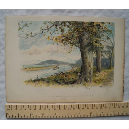 Vintage: coloured engraving - Mount Manisty from Manchester Ship Canal