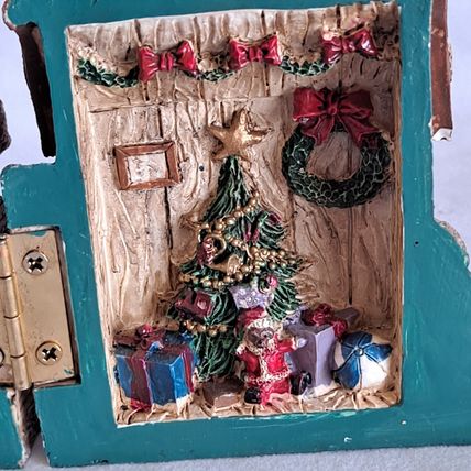 Vintage HINGED Christmas Eve HOUSE Decoration Deco Santa Elf Snow Winter
