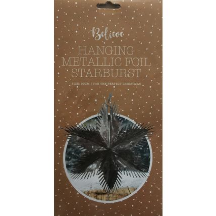 BELIEVE Black/Silver Hanging Metallic Foil Starburst BNIP