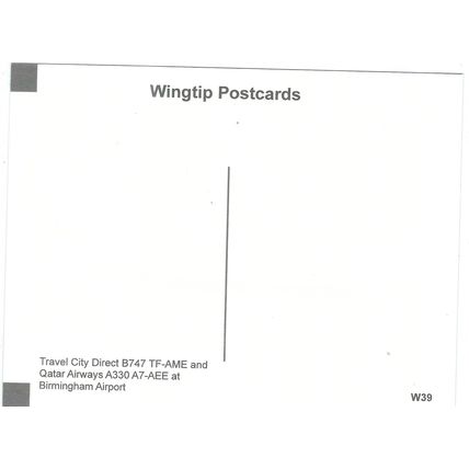 BOEING 747 AIRCRAFT TRAVEL CITY DIRECT . AT BIRMINGHAM AIRPORT CARD NO W 39