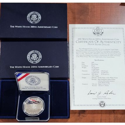 1992 West Point The White House 200th Anniv. Silver Dollar Proof Coin OGP & COA