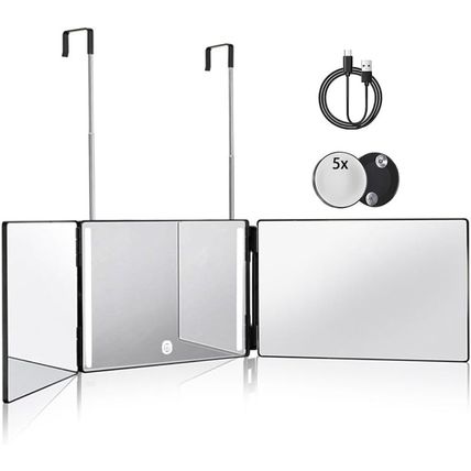 HIEEY 3 Way Mirror for Hair Cutting with LED,360 Trifold with Height Adjustable
