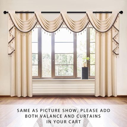 ELKCA Beige Chenille Waterfall Valance for Living Room,4 Hollow Swag Valance for