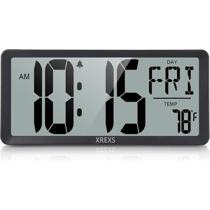 XREXS Large Digital Wall Clock, Battery Operated Alarm Clocks for Bedroom Home D