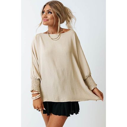 Apricot Smocked Wrist Shift Top
