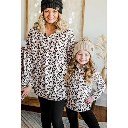 White Family Matching Mom's Leopard Quarter Zip Fleece Sweatshirt