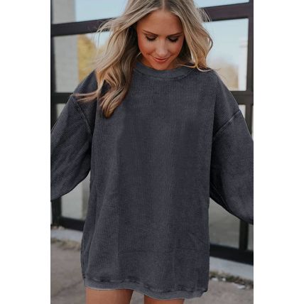 Dark Grey Ribbed Corded Oversized Sweatshirt
