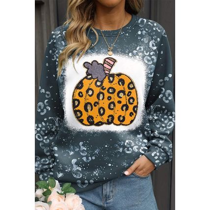 Blue Leopard Pumpkin Ink Plash Printed Halloween Sweatshirt