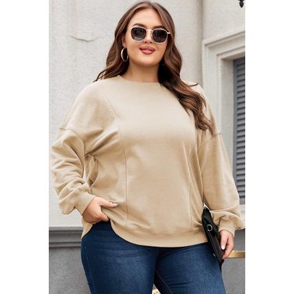 Apricot Loose Patchwork Crewneck Plus Size Sweatshirt
