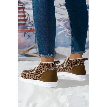 Brown Leopard Print Ankle Patched Flat Winter Fur Boots