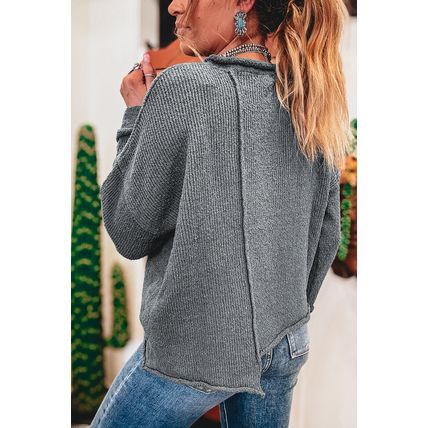 Medium Grey Raw Edge Uneven Hem Patchwork Drop Shoulder Sweater