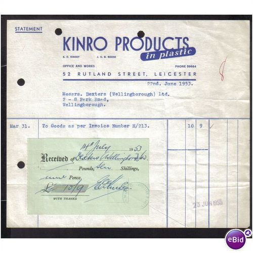 KINRO PRODUCTS,RUTLAND ST ,LEICESTER, 22JUN53