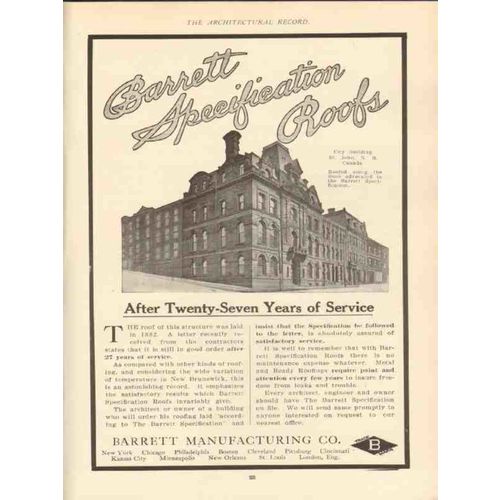 barrett mfg company 1910 city building st john nb ca roof vintage ad