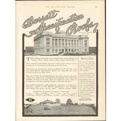 barrett mfg company 1912 county court house omaha ne roof vintage ad