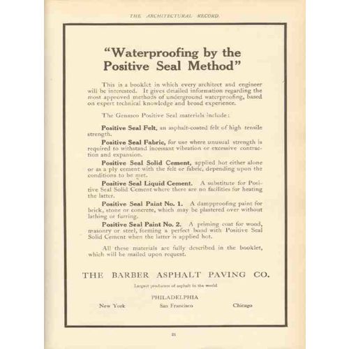 barber asphalt paving co 1910 waterproofing positive seal vintage ad