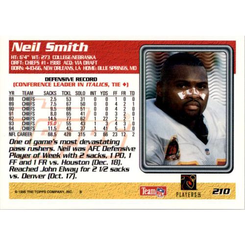 1995 Topps Football Neil Smith #210
