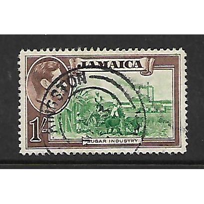 JAMAICA 1938 1s GREEN AND BROWN SUGAR INDUSTRY SG 130 FINE USED
