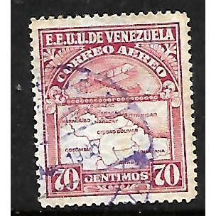 VENEZUELA 1930 AIR BIPLANE AND VENEZUELA 70c RED SG581 FINE USED