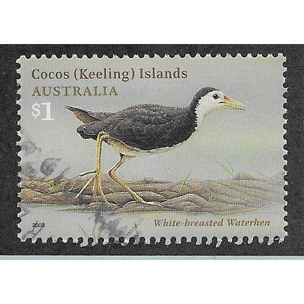 CKI 2008 $1.00 'BIRDS -'WHITE BREASTED WATERHEN ' FINE USED (EBID70-966a)